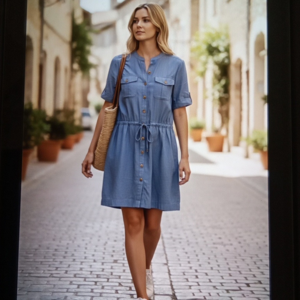 Madewell Jumper Dress Womens Blue Button Front Pockets Drawstrings